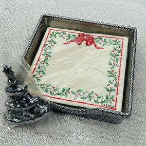 NWOT Lenox Napkin Holder, Xmas Tree Weight, Napkins, Metal Alloy, 5 3/4" Sq.